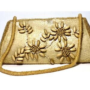 Vintage BIJOUX TERNER Handbag  BEADED SEQUINS WOOD BEADS
